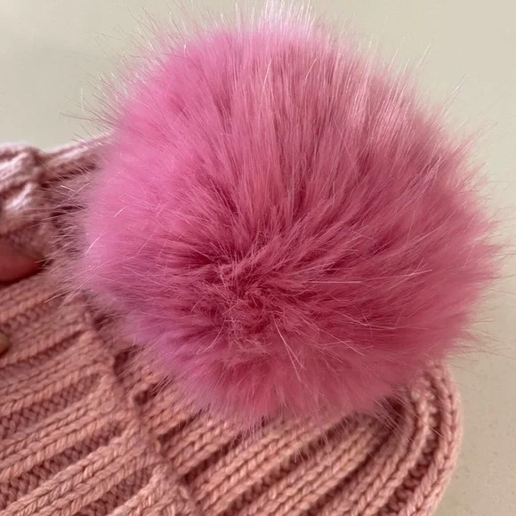 J. Crew Cashmere Blend Light Pink Knit Beanie with Faux Pom-Pom